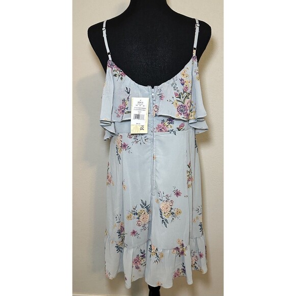 Gray Blue Floral Cold Shoulder Summery Dress JUNIOR'S SIZE X-Large - Picture 2 of 4
